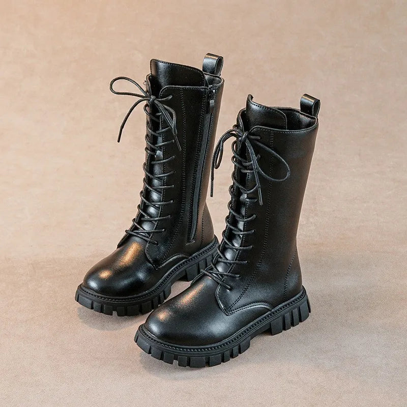 Girls Fashion Long Boots 2026 Simple Solid Color Soft Bottom Best Leather Kids Comfortable Riding Daily Boots for Girls