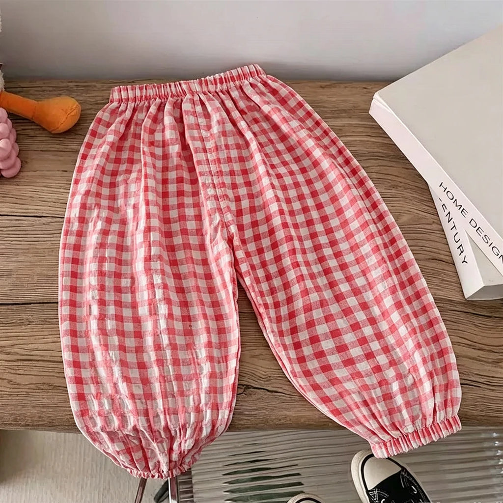 Pink Black Red Pants Outer Wear Kids Thin Loose Casual Trousers 1-6Years Old Child Solid Color Mosquito Pants Spring Summer