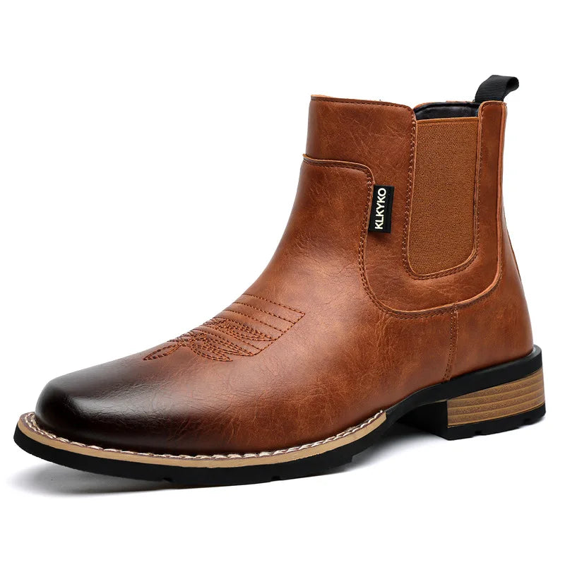 2026Men's Boots Retro Embroidery Western Cowboy Short Boot British Style High Top Leather Boot Chelsea Boots Leather Ankle Boots