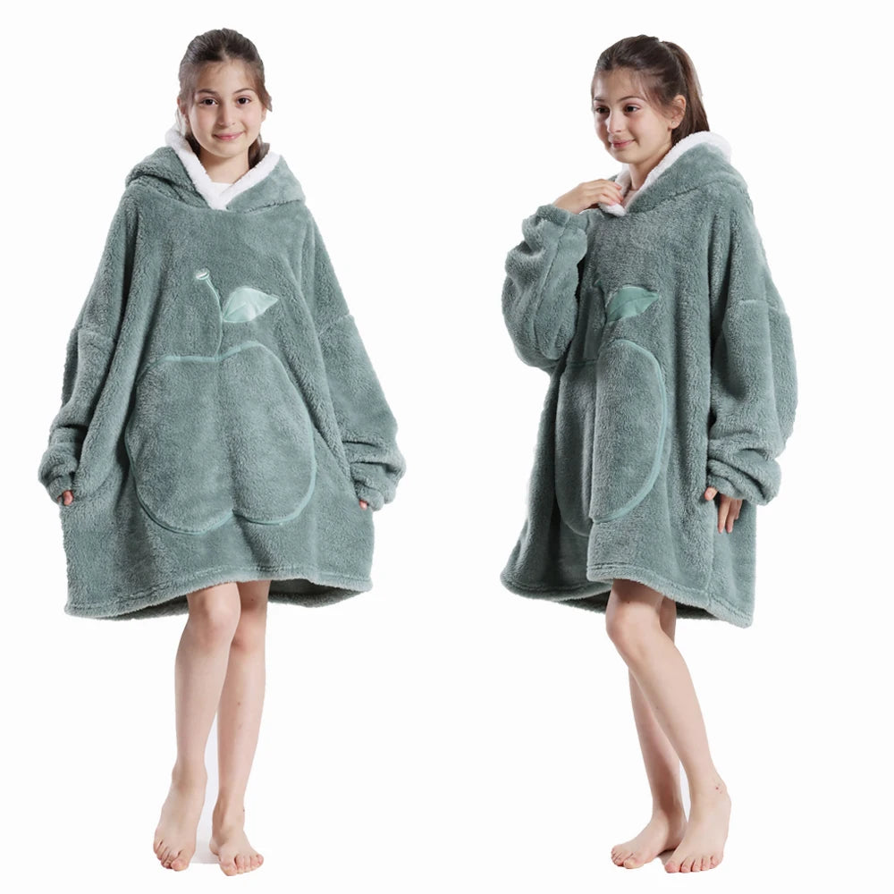 Winter Hoodies for Girls Boys Hooded Flannel Warm Sweatshirts Children's Wearable Blanket with Sleeves Kids 100-160cm Clothing