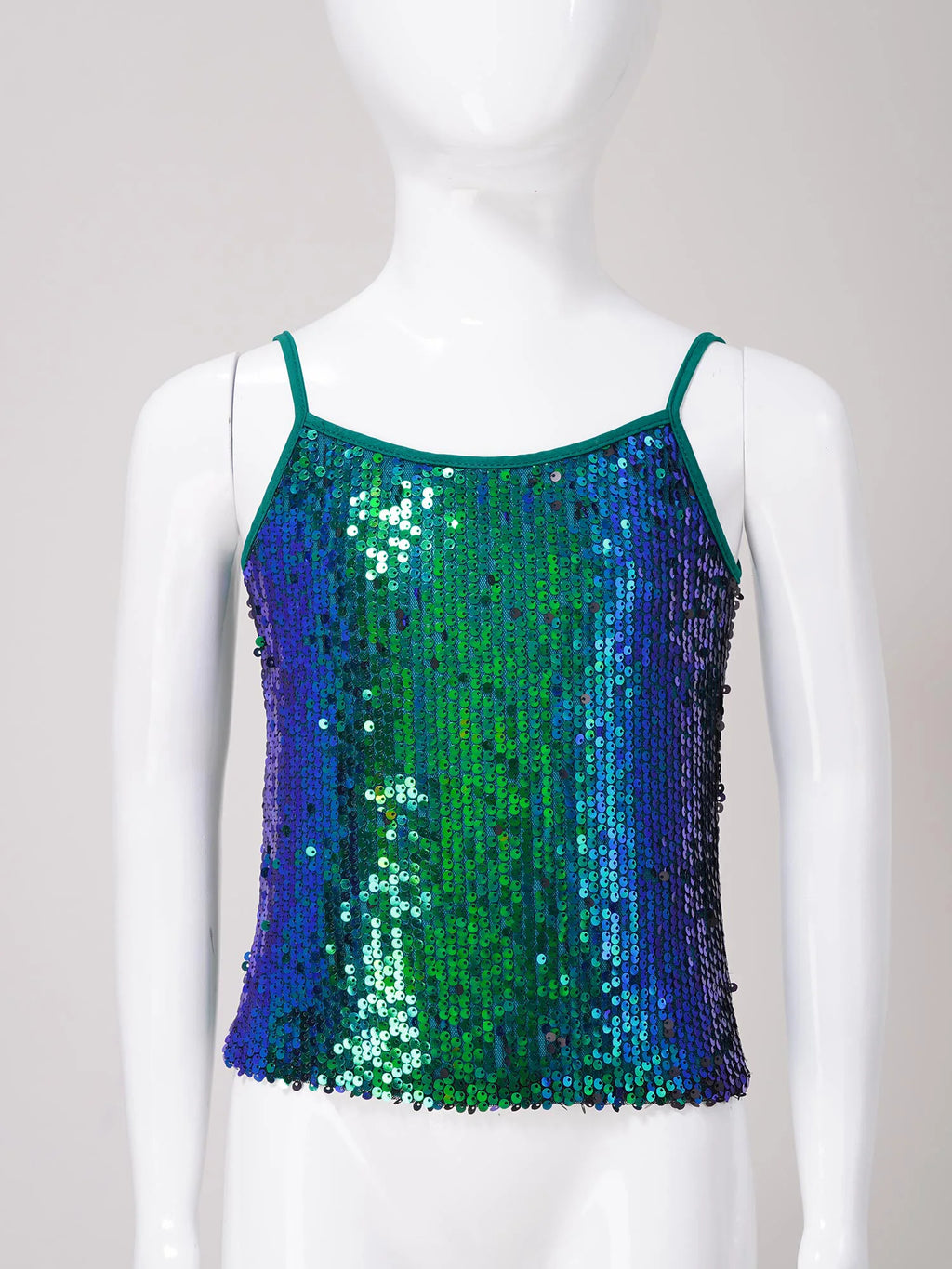 Kid Girl Sparkly Sequin Camisole Hip Hop Jazz Dance Tank Tops Spaghetti Straps Workout Gymnastics Vest Shirt Performance Costume