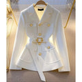 Women Blazer Coat New 2025 Autumn Long Sleeve Single Breasted Belt Pocket Elegant Office Ladies Suit Jacket Lady Outerwear Tops