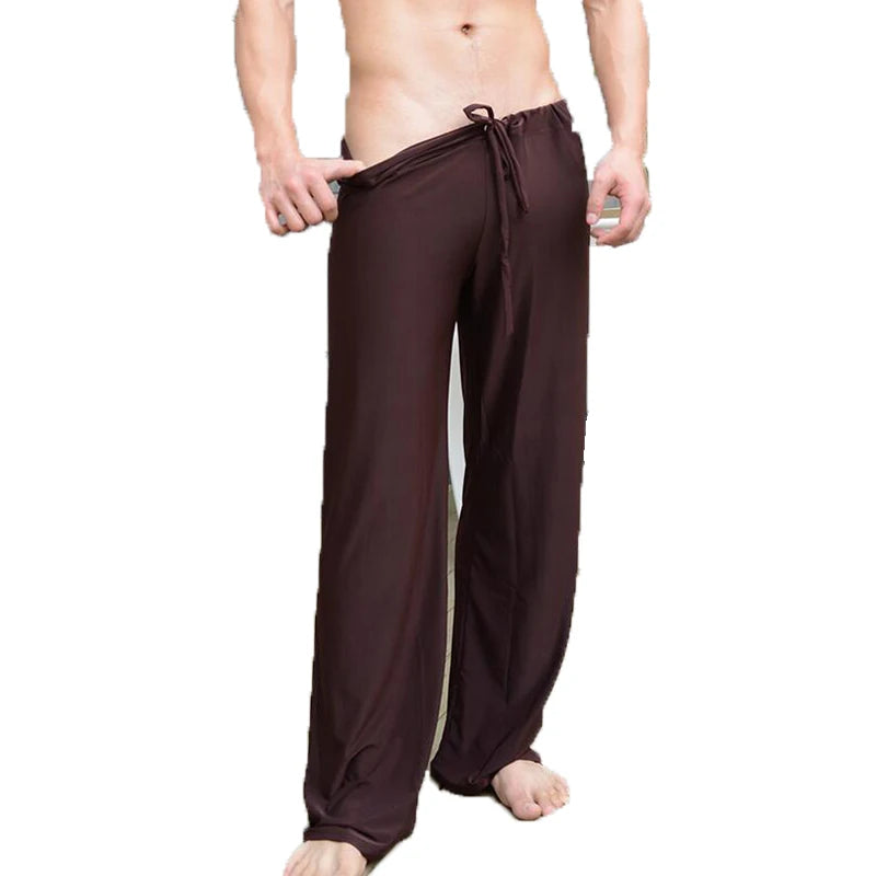 Mens Pajama Pants Low - Waist Fashion Sexy Loose Slippery Home Pants Ice Silk Long-Sleeved Loungewear Men Lounge Pants Pijama