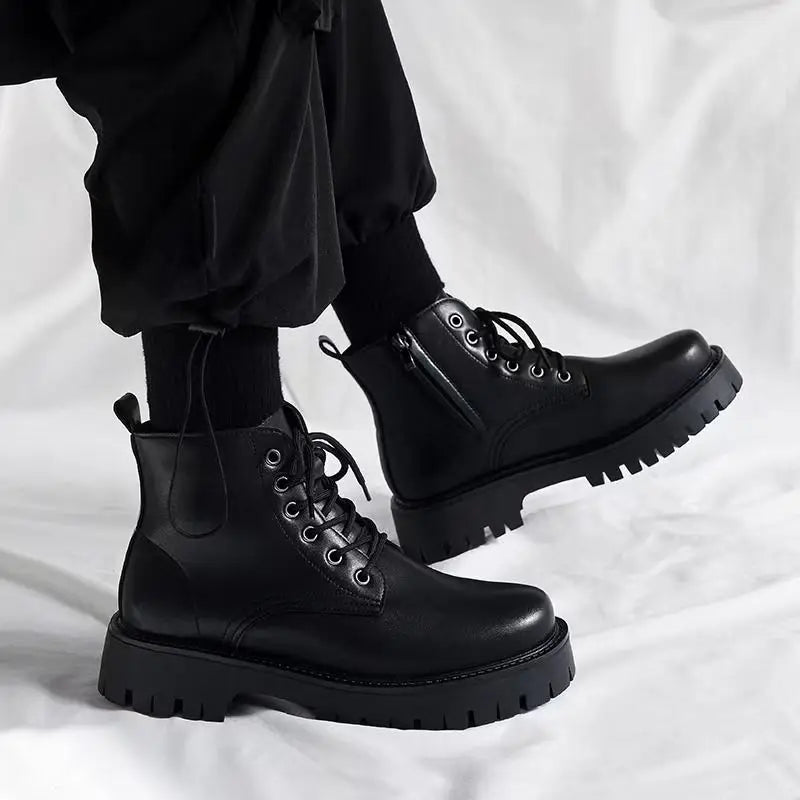 Shoes for Men Leather High-top Men Shoes British Leather High Quality Platform Boots Trend Tooling Mens Shoes Botas Para Hombre