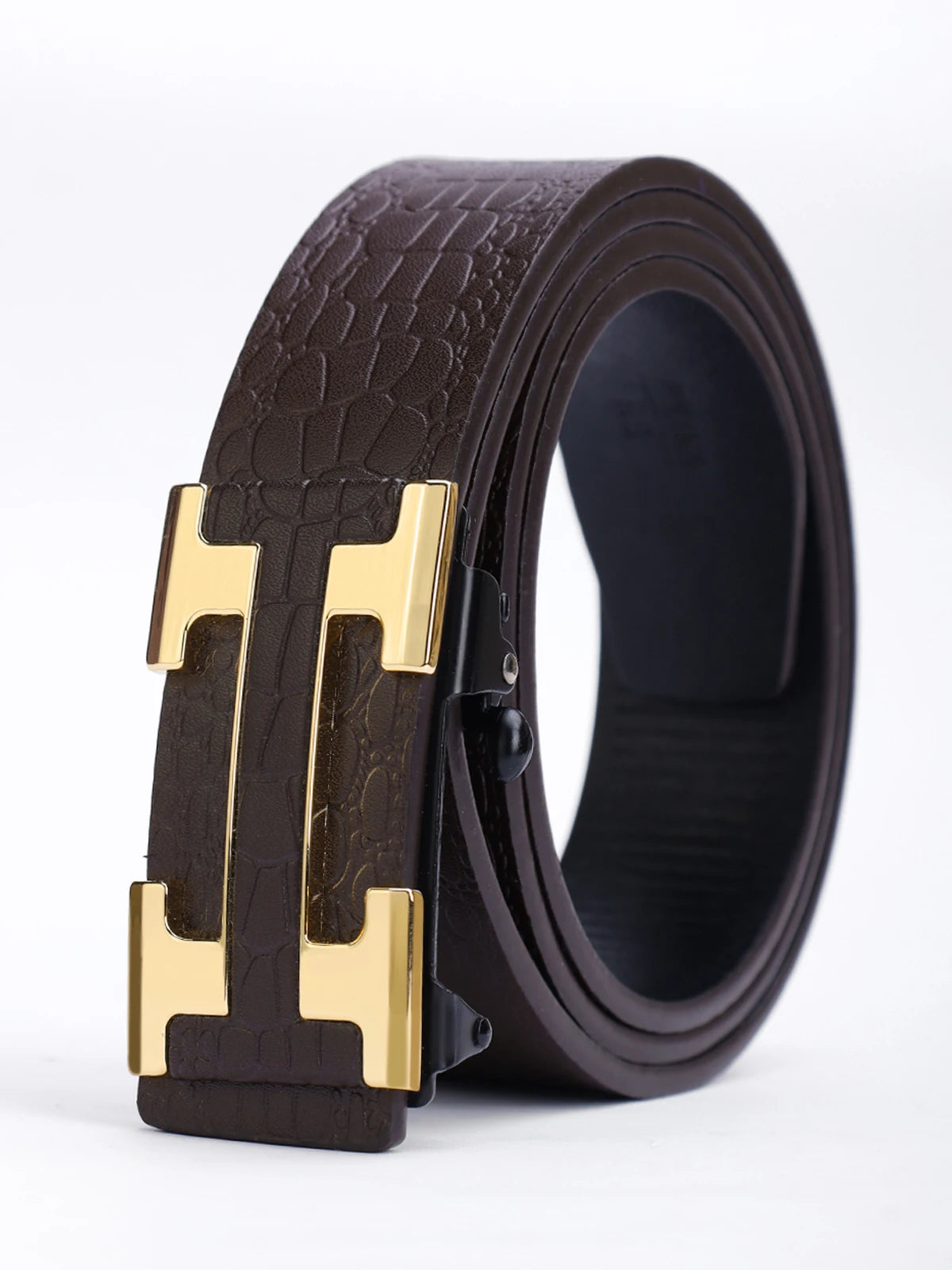 Men's Fashionable Work Business Belt with Metal Automatic Buckle Durable Everyday Use Design Perfect Gift Choice