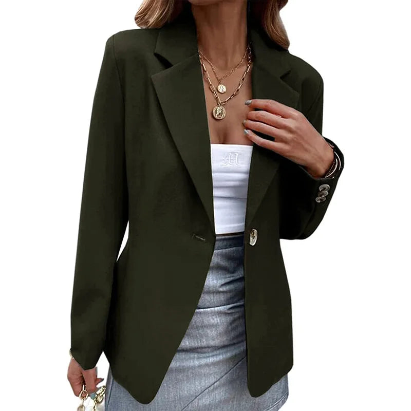 Spring Women's Office Blazers Long Sleeve Solid Color One-button Simple Casual Basic White Khaki Jacket Black Coats