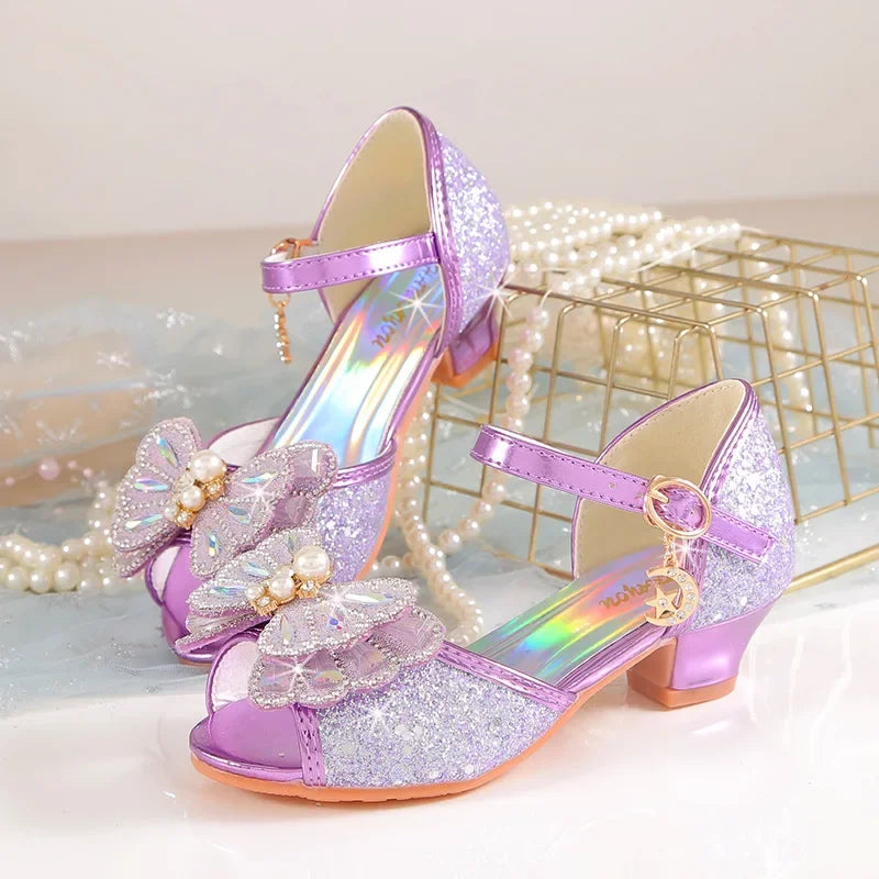 Children's Princess Wedding Party Shoes Summer New Girls Crystal Sandals Fashion Pearl Bowknot Baby Kids Performance High Heels