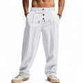 Men's Linen Pants Casual Loose Wide Leg Trousers Elastic Waist Drawstring Summer Beach Pants Lightweight Breathable