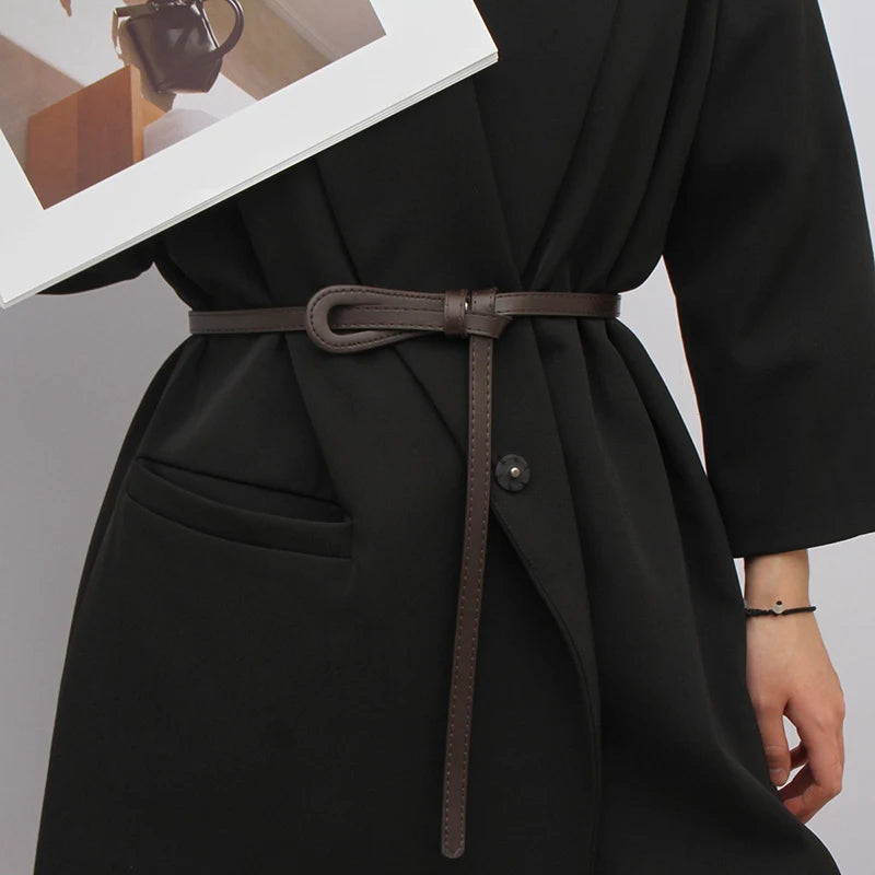 Thin Knot Belts For Women Lady Fashion Waist Belt PU Straps Long Female Designer Dress Coat Accessories Waistband