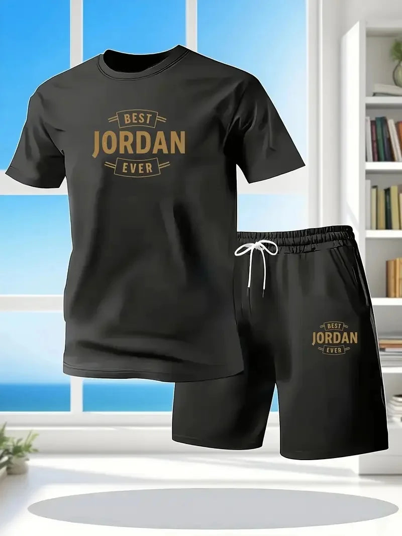 New Summer Fitness Sportswear for Men, Short-Sleeved T-Shirt and Shorts Two-Piece Set, Breathable and Quick-Drying Casual Wear.