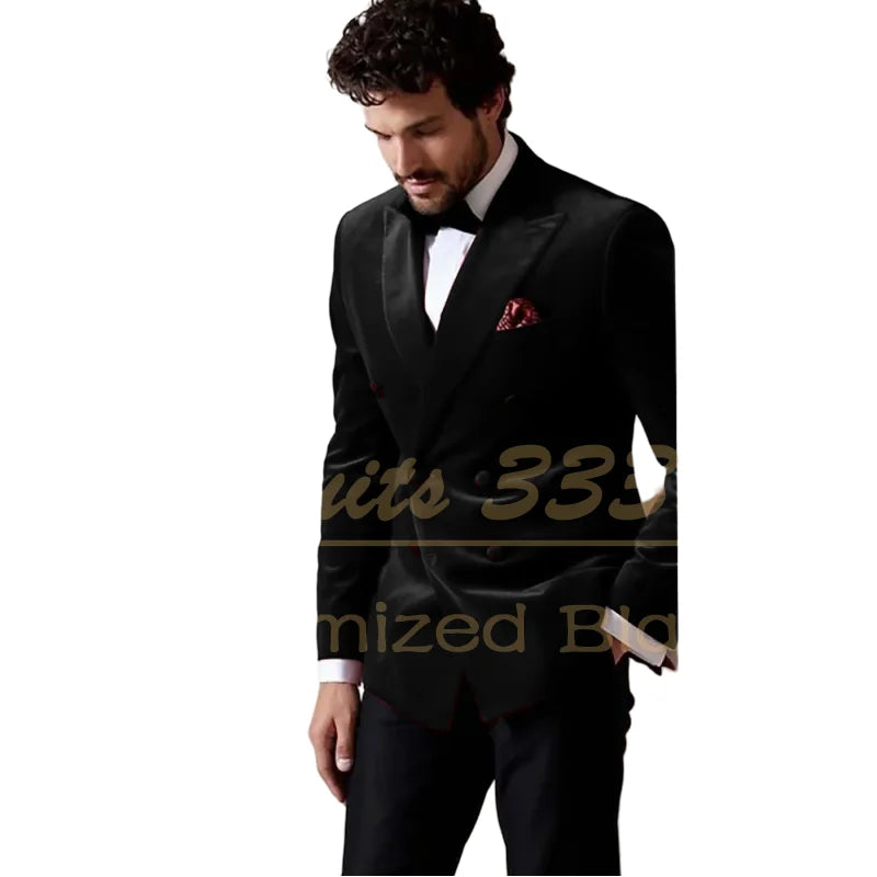 Velvet Double Breasted Blazer 1 Piece Slim Fit Smoking Suit Jacket for Men Fashion Party Groom 2025 Wedding Slim Fit Outfits