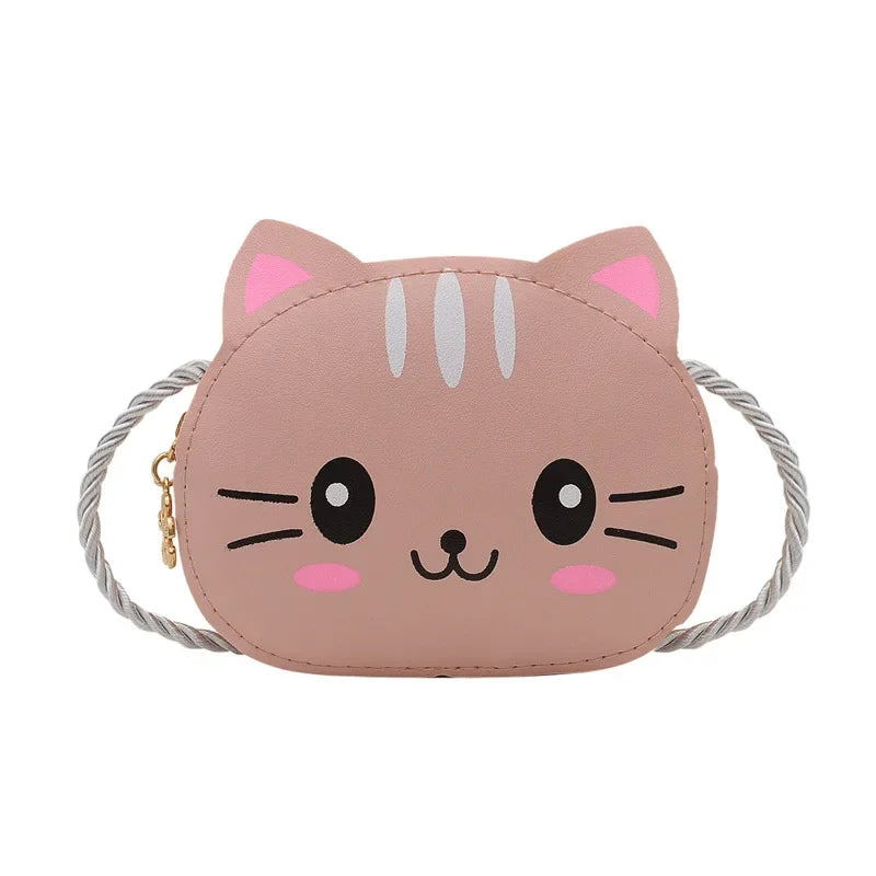 Baby Girls PU Leather Small Shoulder Crossbody Bags Cute Cat Kids Coin Purse Wallet Fashion Children's Mini Handbags