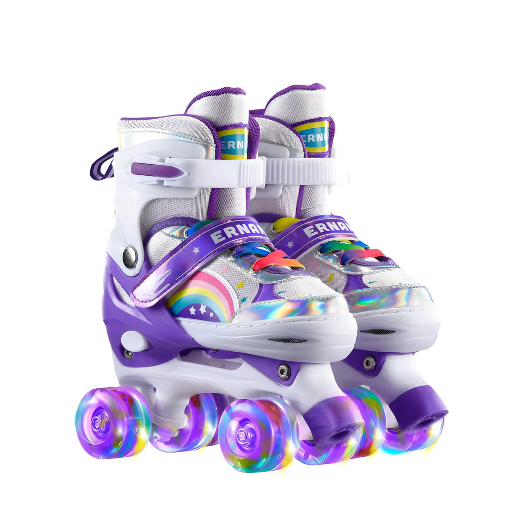 Boys Girls Kids Skates Children Roller Skates Skating Shoes Sliding Adjustable Quad Sneakers PU Flashing 4 Wheels Roller Skates