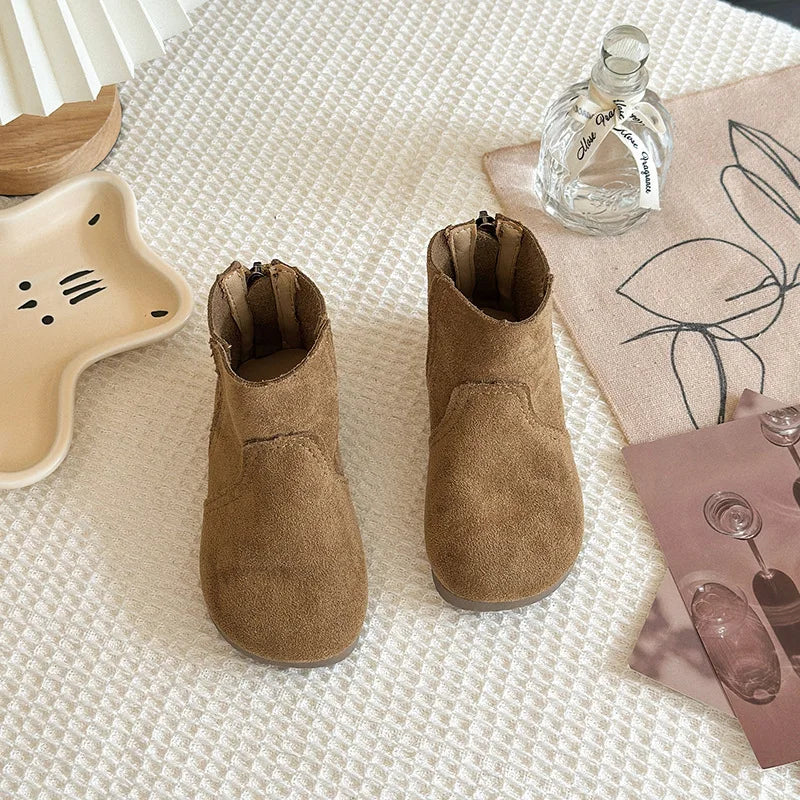 2025Autumn Winter Baby Boys Girls Boots Oxford Suede Children Casual Shoes Outdoor Anti-slip Infant Shoes Plush Kids Ankle Boots