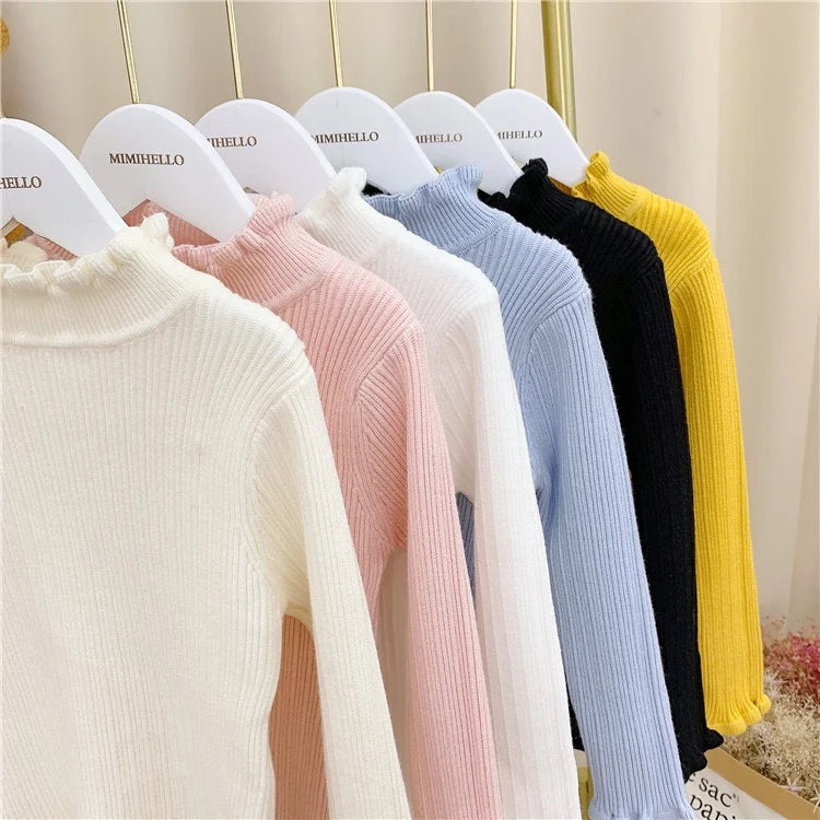 Kids Winter Clothes Baby Girls Knitted Sweater Cute Knitted Bottoms High Neck Inside Sweaters Turtleneck Top Pullovers Cotton