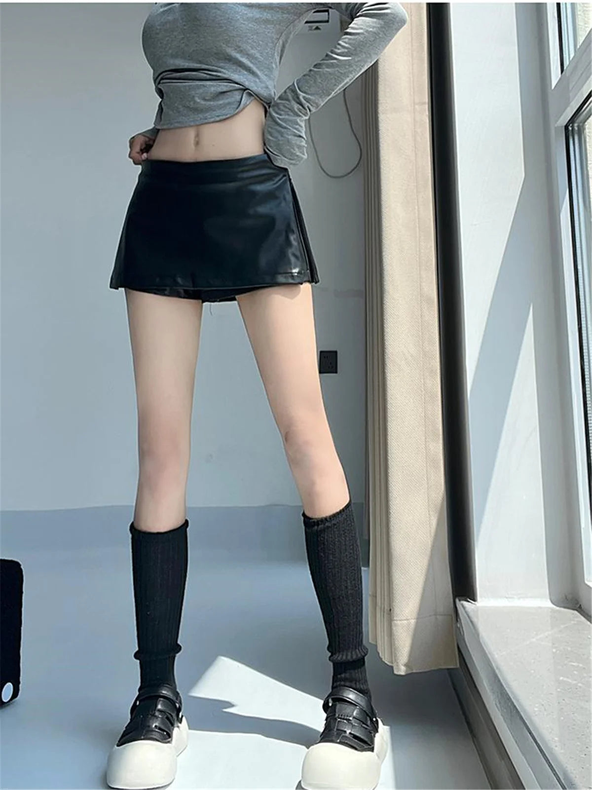 Summer Faux Leather Mini Skirts With Safety Shorts PU Skirts For Woman Low Waist Skirts Luxury Designer Slit Pencil Skirts Brown