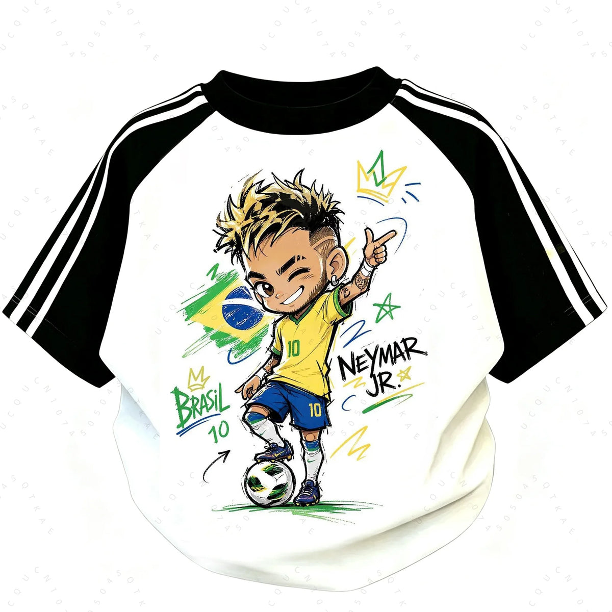 2026 Kid Adults Cartoon Soccer Player Print Shoulder T Shirt Top Tier Football Stars Short Sleeve Football Fans Parent-Child Top