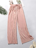 Summer Wide Leg Pants For Women Casual Elastic High Waist 2020 New Fashion Loose Long Pants Pleated Pant Trousers Femme