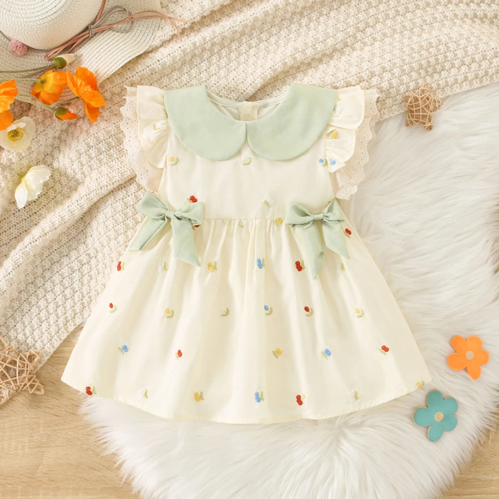 Outfit for Kids Summer Breathable Cotton Toddler Cherry Dress Sweet Fashion Comfortable Bow Doll Collar Baby Girl Birthday Dress