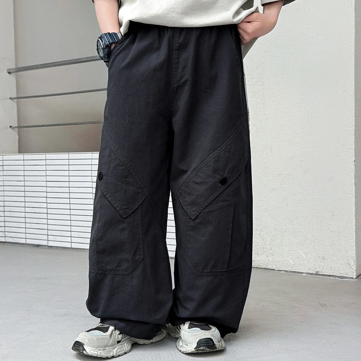 Kids Pants & Summer New Korean Solid Color Loose Cargo Pants for Boys Hip Hop Baby Cotton Wide-leg Pants Ages 3 5 6 7 8 9 12 14Y