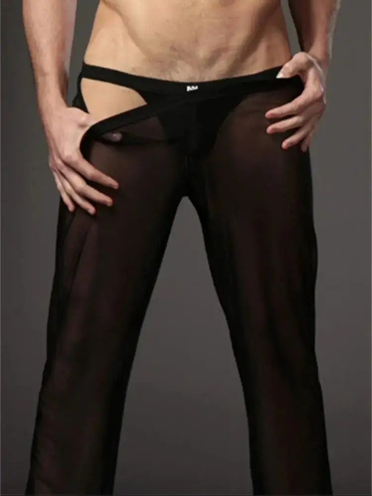 Sexy Men's Mesh Pyjamas Pants Low Waisted Sheer Transparent Homewear Trousers Man Lingerie Breathable Sleepwear Pants Leggings