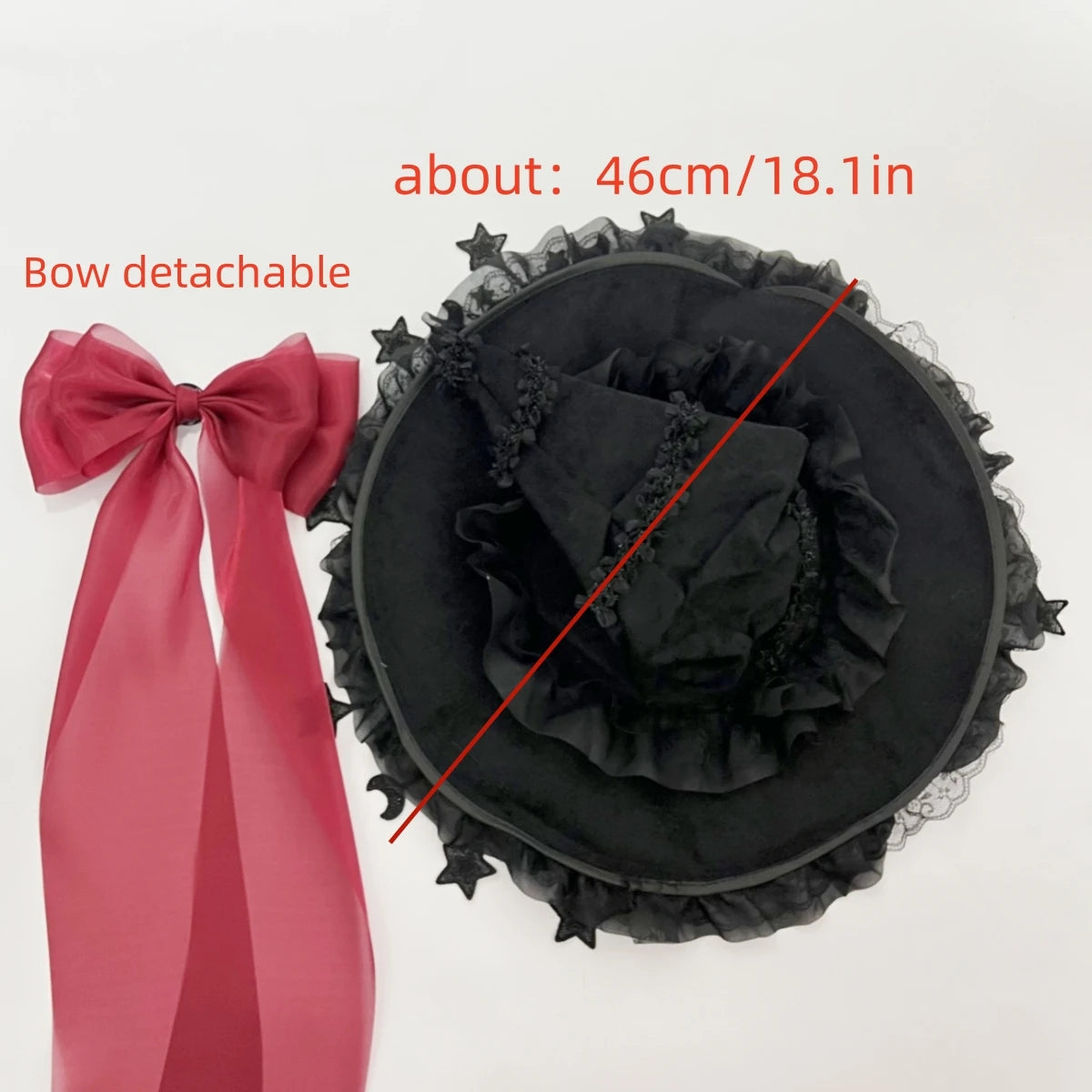 Harajuku Halloween Witch Hat  Women’s Girls Gothic Handmade Bowknot Fleece Lace Lolita Ladies Wizard Hat