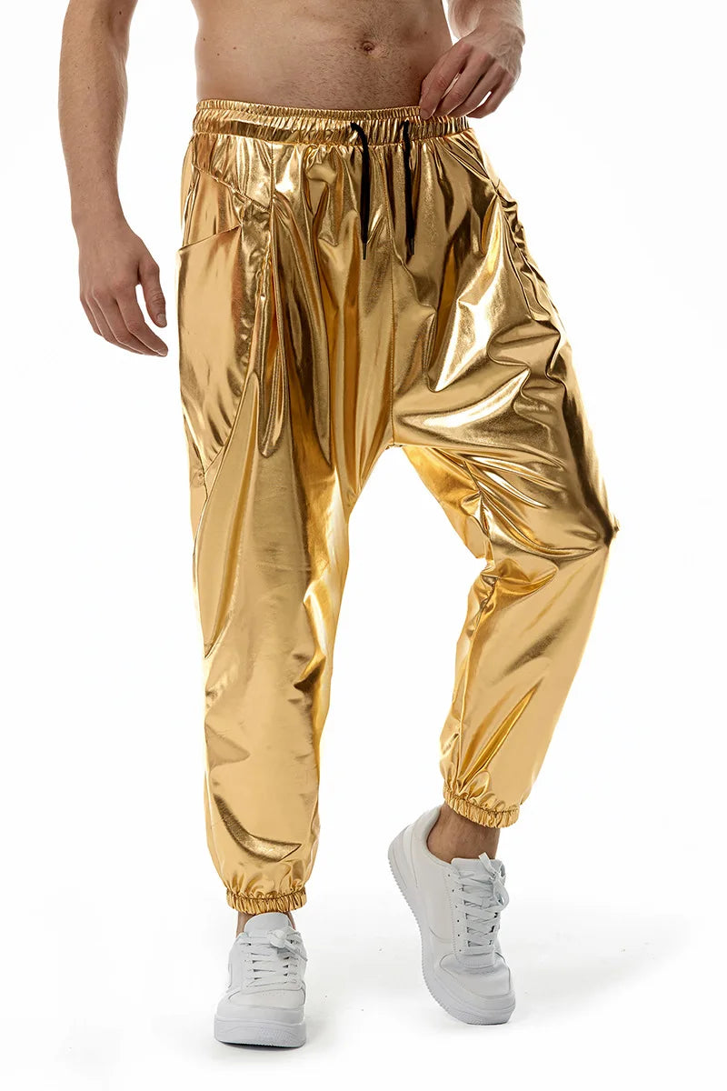 NightClub Party Pants for Men Sweatpants Gold Shinny Dance Stage Joggers Costume Homme 2024 Hip Hop Performance Outfits Trousers