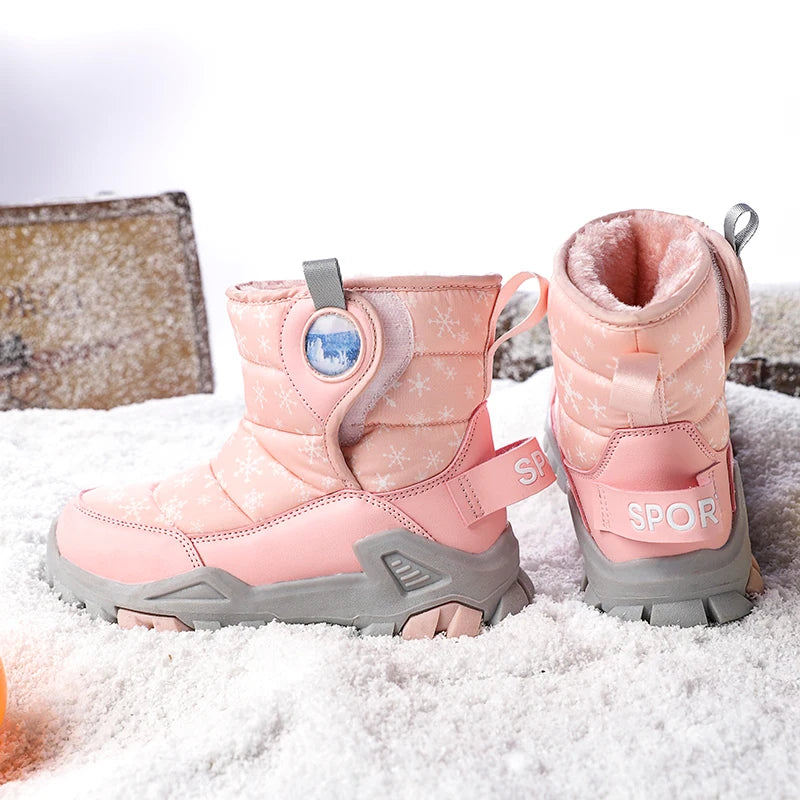 Children Boots for Girls Boys Shoes Winter PU Leather Waterproof Baby Boots Fashion Toddler Kids Shoes Warm Plushr Snow Boots
