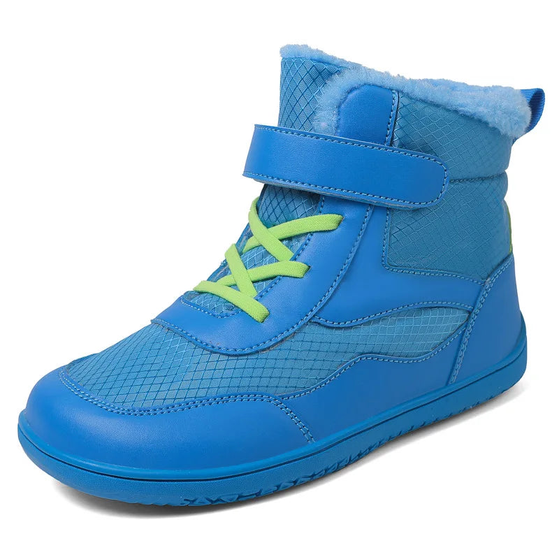 NEW Kids Winter Barefoot Shoes Little/Big/Kid Wide Toe Box Warm Faux Fur Lined Ankle Hook-Loop Sneakers Kids boots Free shipping