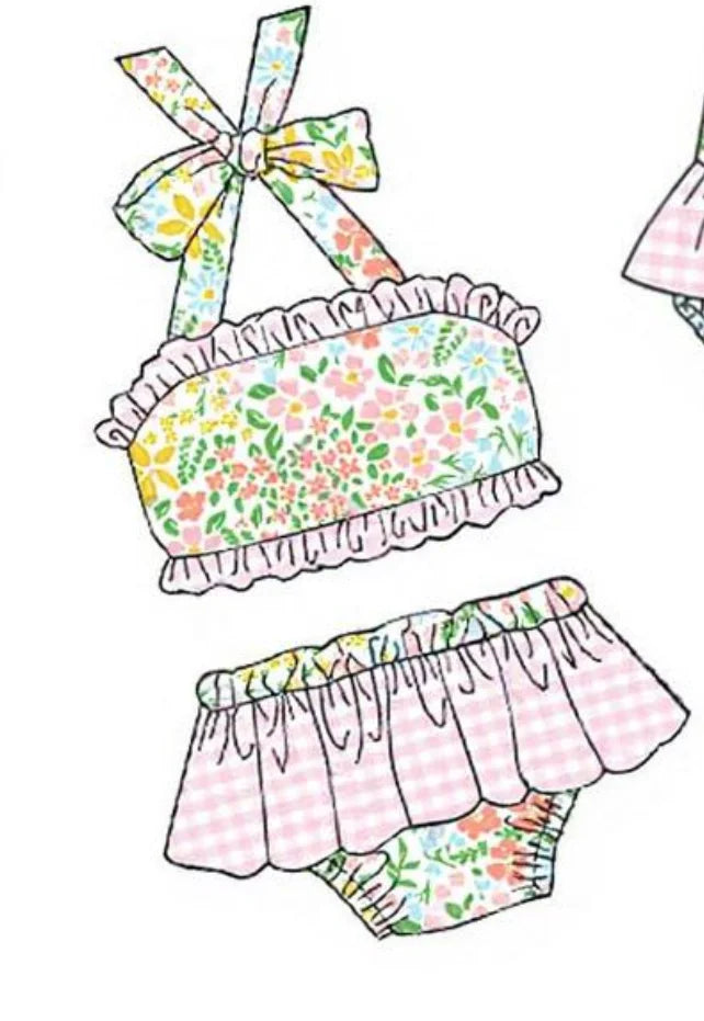 Wholesale Floral Swimmies Kids Strappy Ruffle Swimsuit Set One-Piece Swimsuit Boys Swim Trunks Boutique Children's Swimsuits