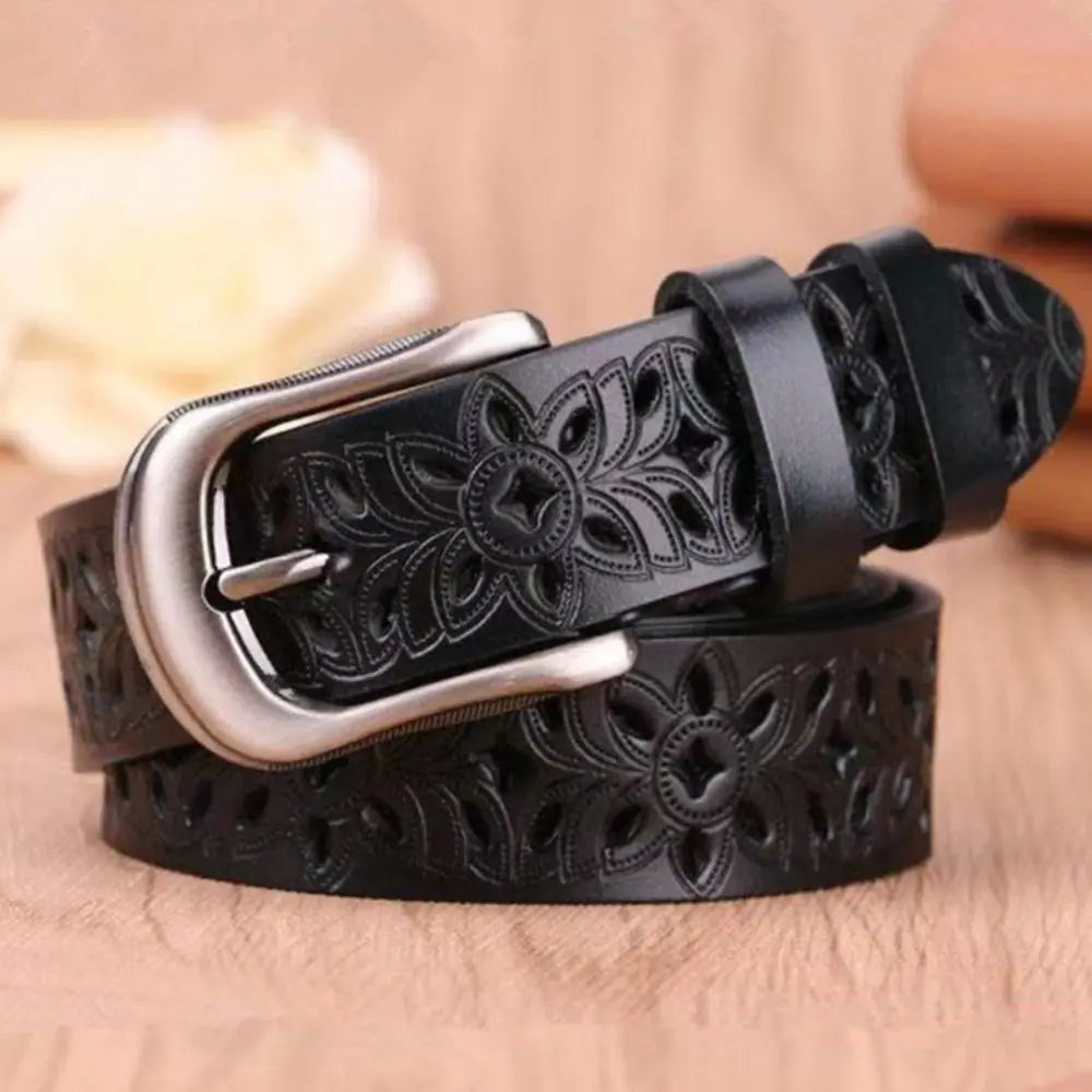 Women Leather Belts for Woman Belt Vintage Pin Buckle Strap Jeans Hollow Belt
