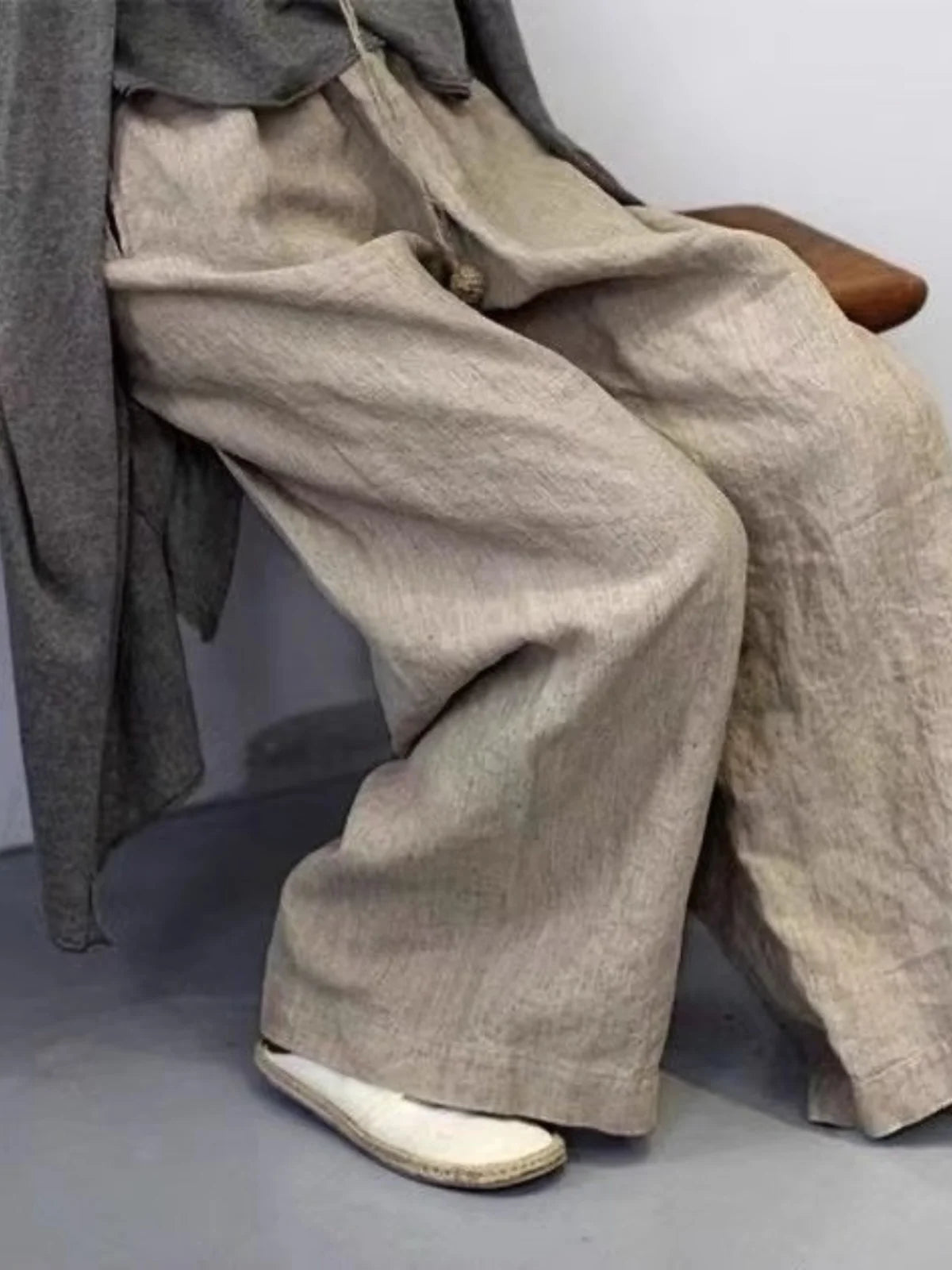 New Season Cotton Linen Dyed Pants Women's Artistic Casual Loose Yoga Wide Leg Pants High Waist Straight Cut Commute Sle
