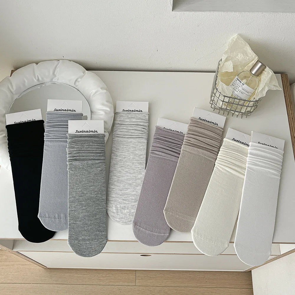 Women Socks Japanese Fashion Cotton Thin Breathable Long Socks Women Korean Style Casual Solid Color Black White Gray Socks Sox
