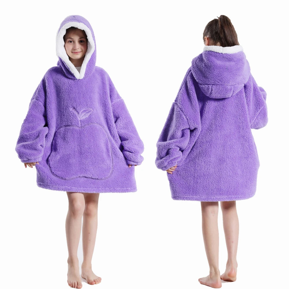 Winter Hoodies for Girls Boys Hooded Flannel Warm Sweatshirts Children's Wearable Blanket with Sleeves Kids 100-160cm Clothing