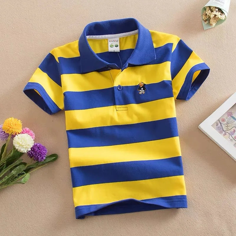 Kids Polo Shirts Summer Children's Short Sleeve Boys Top Polo Shirt Color Striped 2Y-12Y Teens Cotton Girls School Shirts
