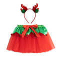Kids Christmas Costume Dress and Headgear Cosplay Outfits for Children Girls Stage Party Mesh Tutu Skirt Dancewear Clothes