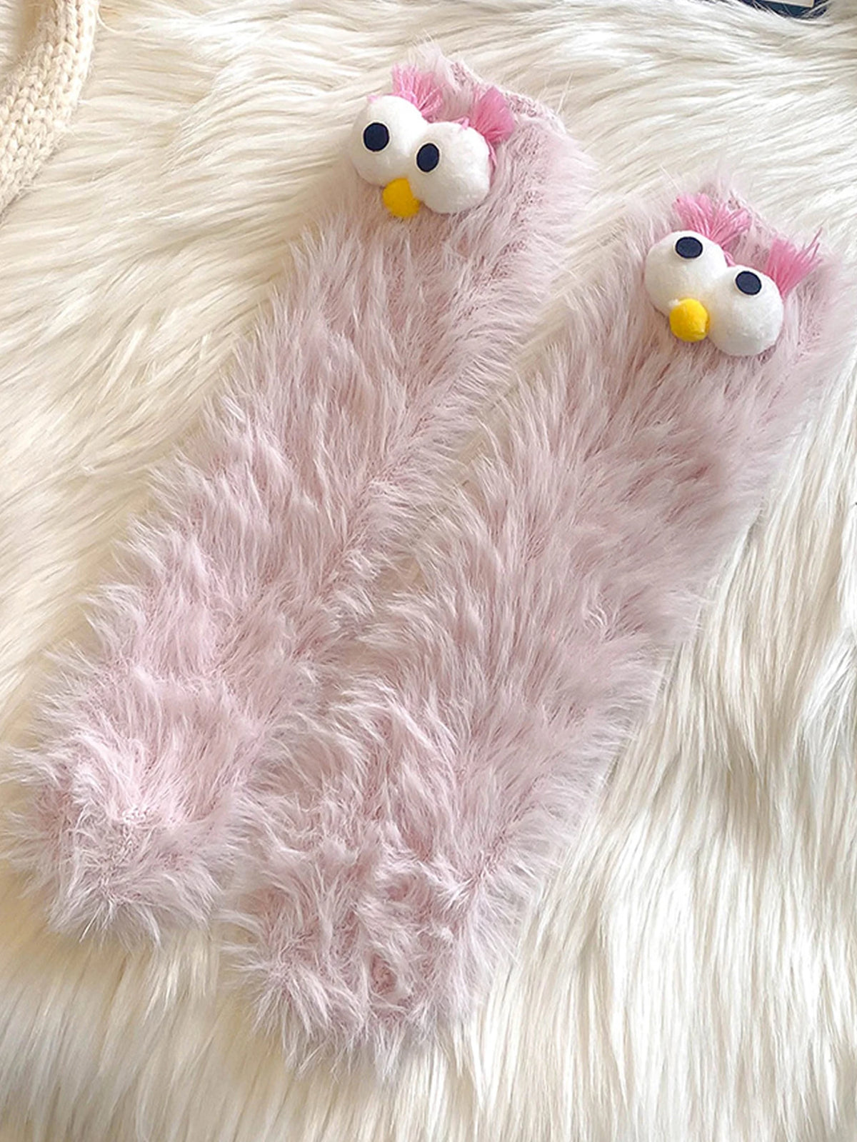 1 Pair of Women's Creative Socks, Festive Socks, Cartoon Socks, Plush Socks, Ankle Socks, Big-Eyed Socks, Cute Socks, Warm Socks