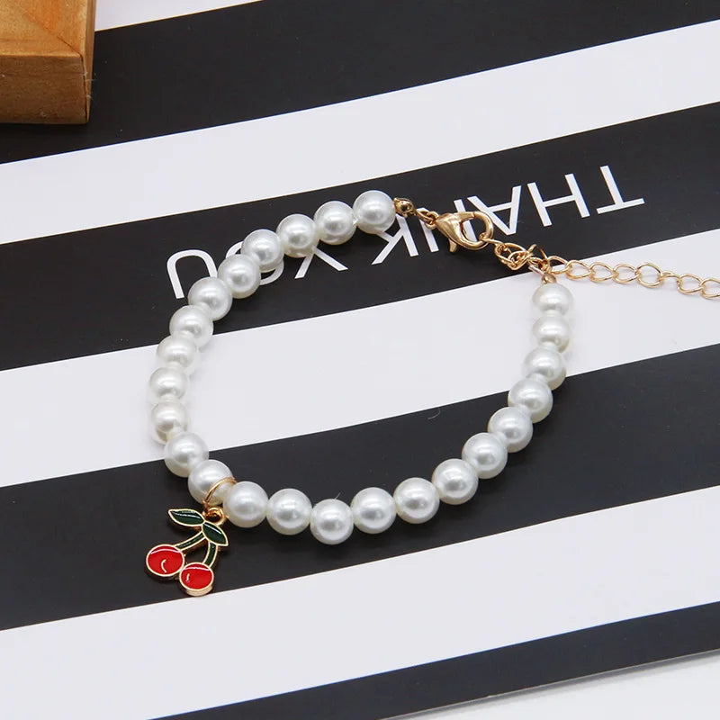 Cute Fashion Pet Supplies Cat Accessories Necklace Pearl Crystal Pet Collar Pearl Beaded  Solid Crystal Pendant Pet Products