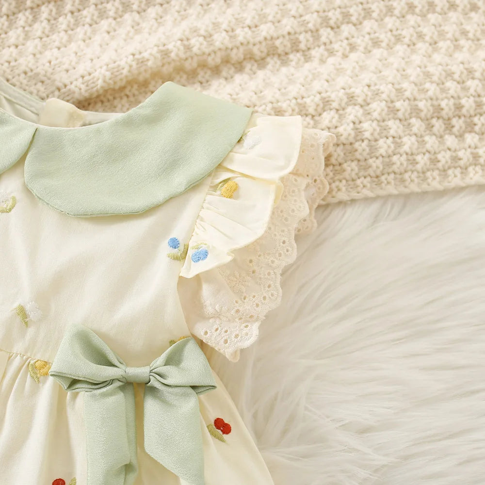 Outfit for Kids Summer Breathable Cotton Toddler Cherry Dress Sweet Fashion Comfortable Bow Doll Collar Baby Girl Birthday Dress