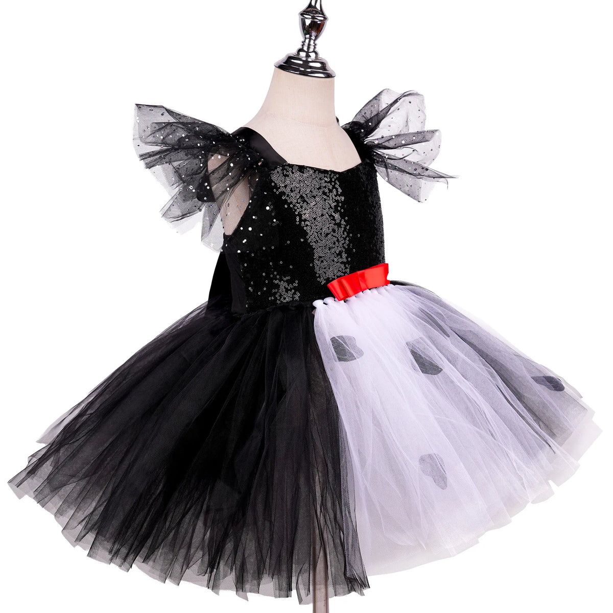 Kids Dress Halloween Costume Role Play Party Outfit Black White Tutu Dresses for Girls Halloween Clothes with Wig