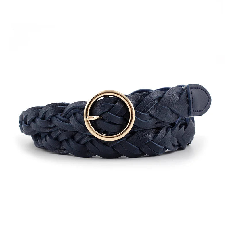 Women's Belt New Fashion Versatile Braided Simple Decorative Round Buckle Belt for Women