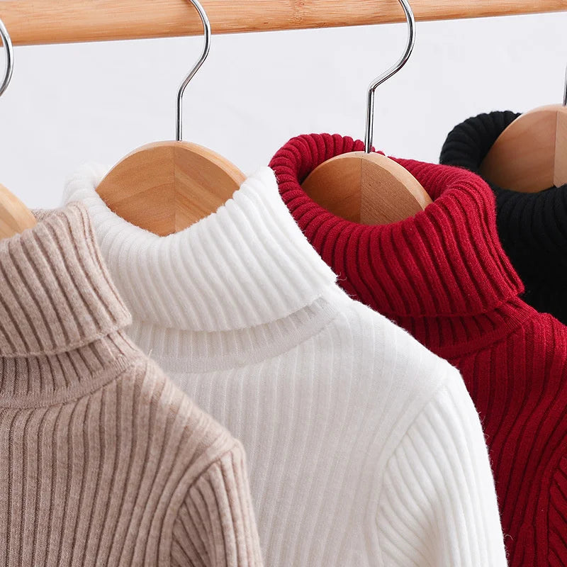 Knitted Bottoming Sweater Autumn Boys Girls Turtleneck Warm Knitwear Kids Casual Pullover Spring Children Clothes 2-12 Years