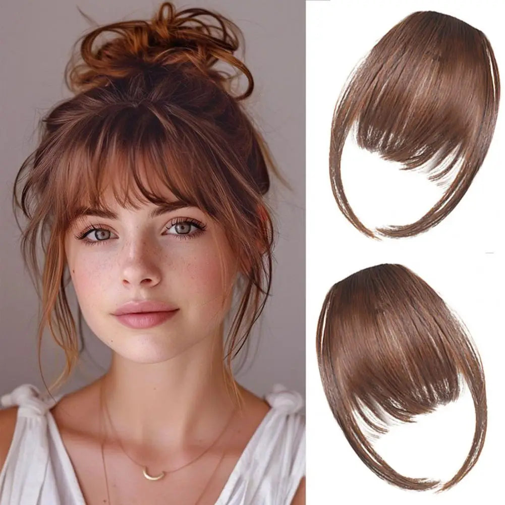 Women Clip-in Bangs Natural Wispy Forehead Hair Extensions Faux French Bangs Girls Straight Air Bangs Fringe Wig Hairpieces