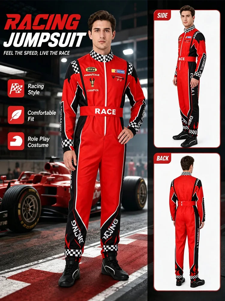 Adult Racing Outfits Kids Karting Uniforms (Includes Red Baseball Cap) Outdoor Sports Jumpsuits Halloween Carnival Cosplay Costu