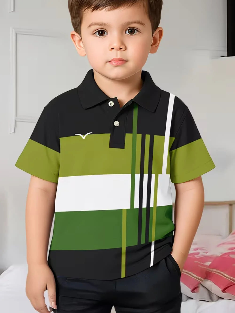 Kids Polo Shirts Striped Print Short Sleeve Polo Shirt for Boys Ummer Outdoor Casual Round Neck Fashion Boys Children's Clothing