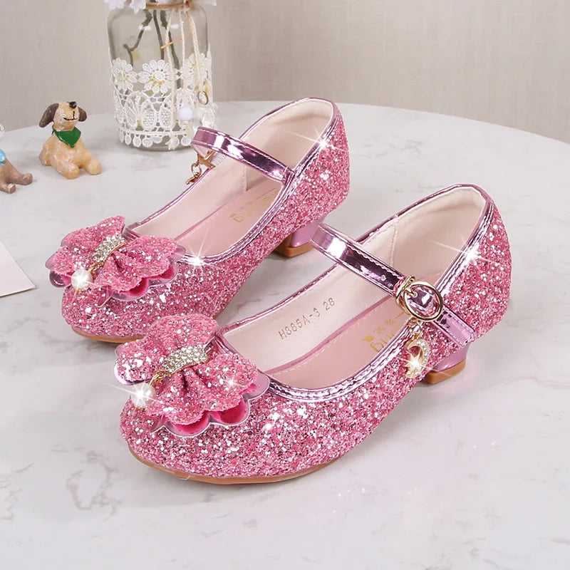 New Spring and Autumn Girls' High Heels Princess Dance Shoes Girls' Children's Shoes Shining Soft Leather Fashion Party Wedding