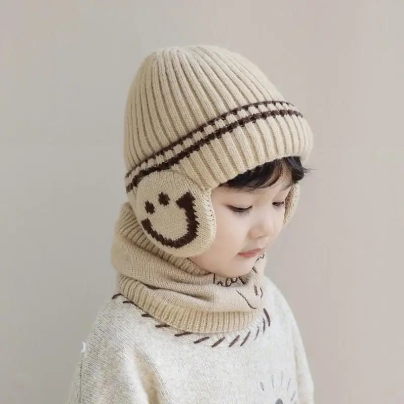 1 Set 1-10Y Children Baby Boy Winter Knit Gloves Hat Scarf 2pcs Suit Outdoor Windproof Fleece Warm Kids Ring Beanie Hat For Boys