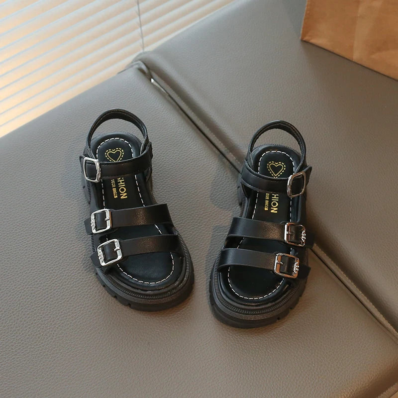 2026 Children Sandals for Girls Summer New Fashionable Double-buckle Comfortable Soft Sole Casual Thick Bottom Kids Beach Shoes