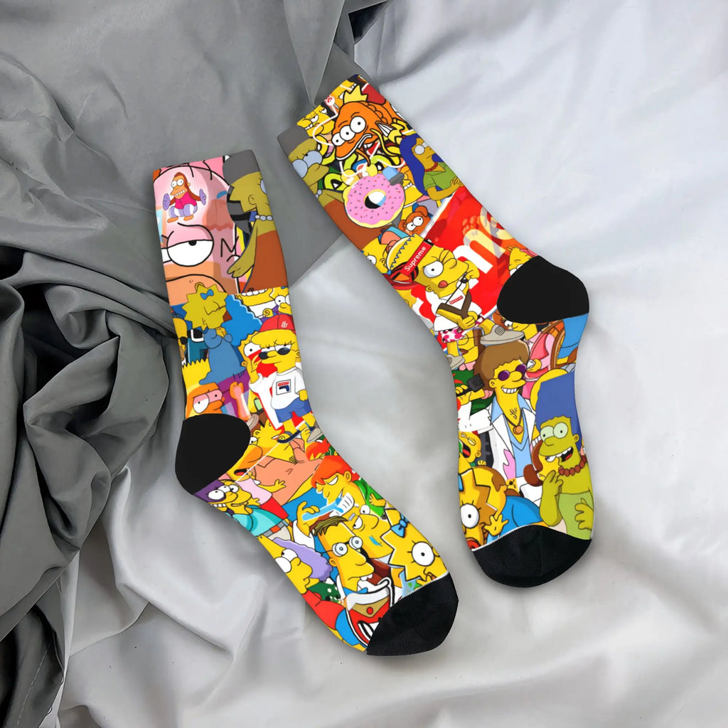 Homer S-Simpsons And Friends Meme Stockings Novelty Socks Unisex Men Breathable Socks Autumn Running Pattern Anti Socks Gift