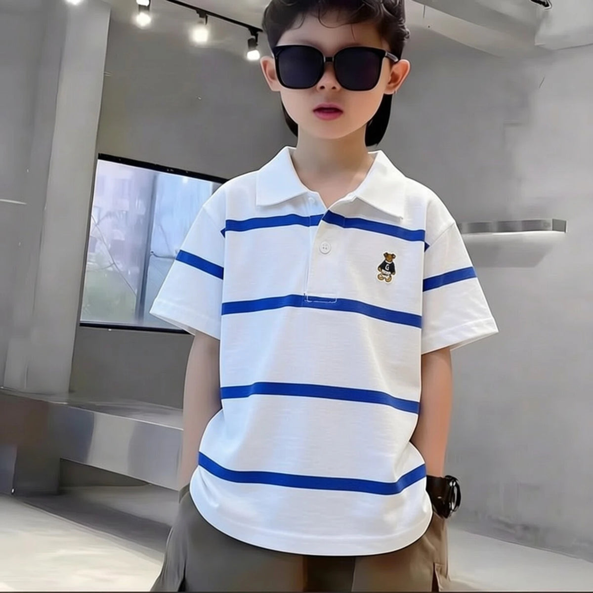 Kids Polo Shirts Summer Children's Short Sleeve Boys Top Polo Shirt Color Striped 2Y-12Y Teens Cotton Girls School Shirts